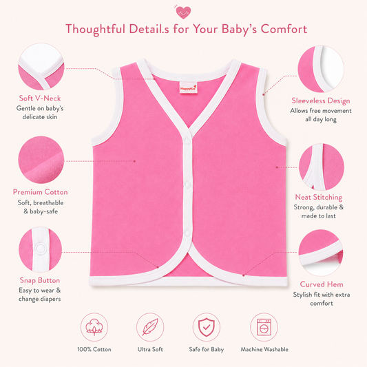 HappyKid Plain Cotton Baby Jabala 0–3 Months – 6 Pack