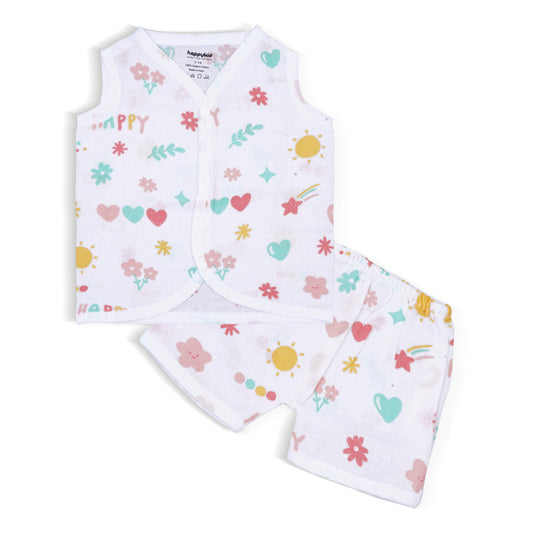 HappyKid Baby Muslin Co-Ord Set – Soft Cotton Jabala & Shorts for Newborns (0–6 Months)