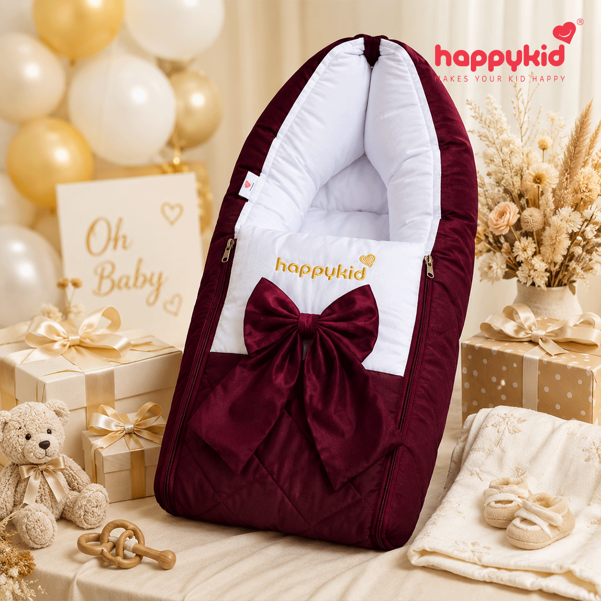 HappyKid Premium Cotton Baby Carry Bed | 3-in-1 Newborn Sleeping Nest