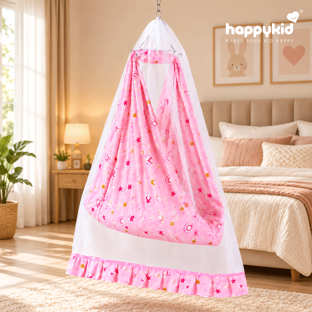 HappyKid Premium Baby Cradle Combo with Adjustable Window Hanger & Bed Cradle – 6 in 1 | Combo 7