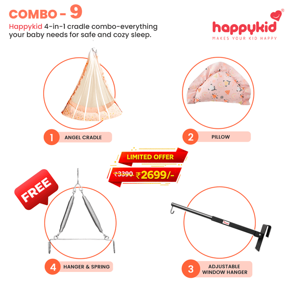 HappyKid Angel Baby Cradle Combo with Adjustable Window Hanger – 4 in 1 | Combo 9