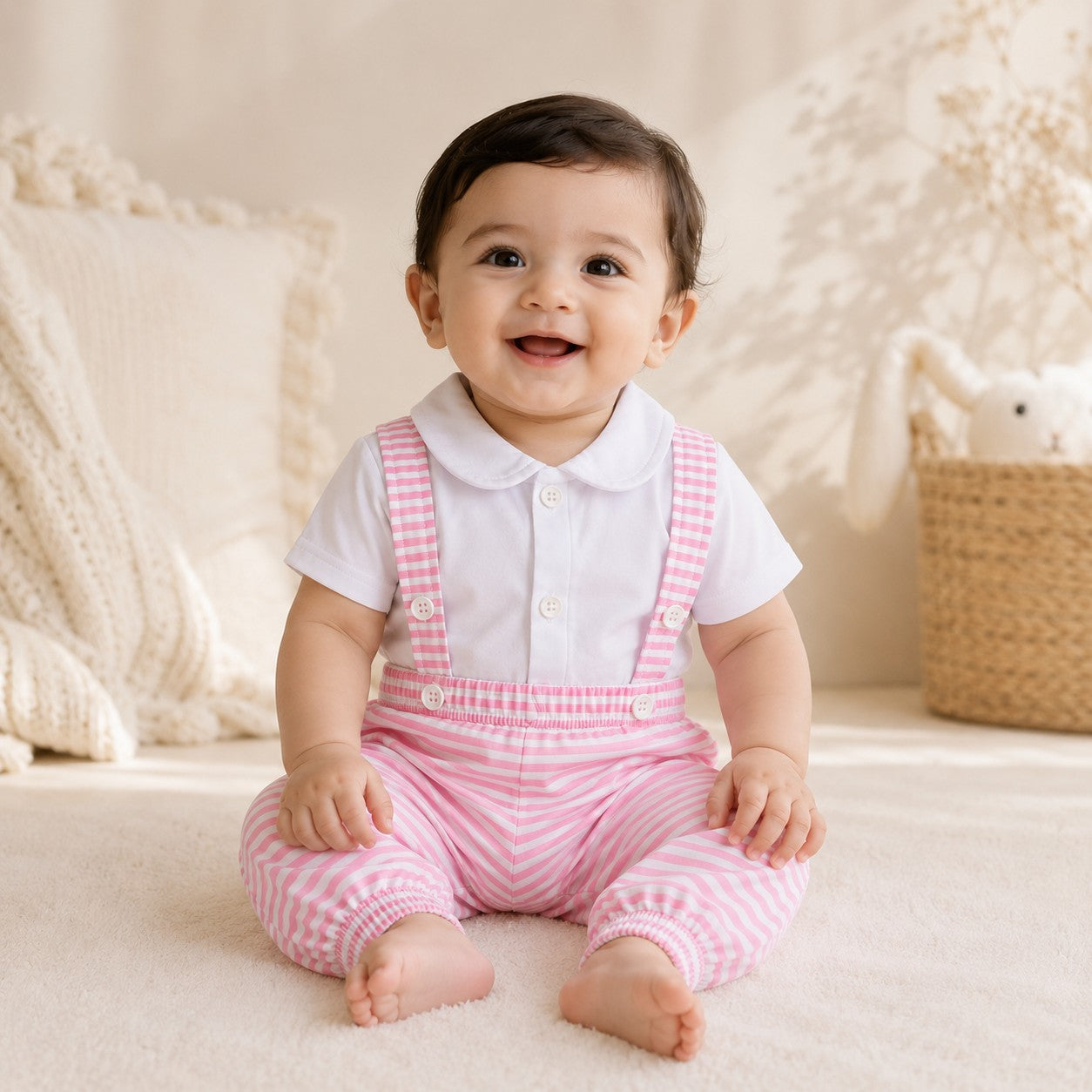 Rex Cotton Baby Suspender Outfit Set – Shirt & Pants