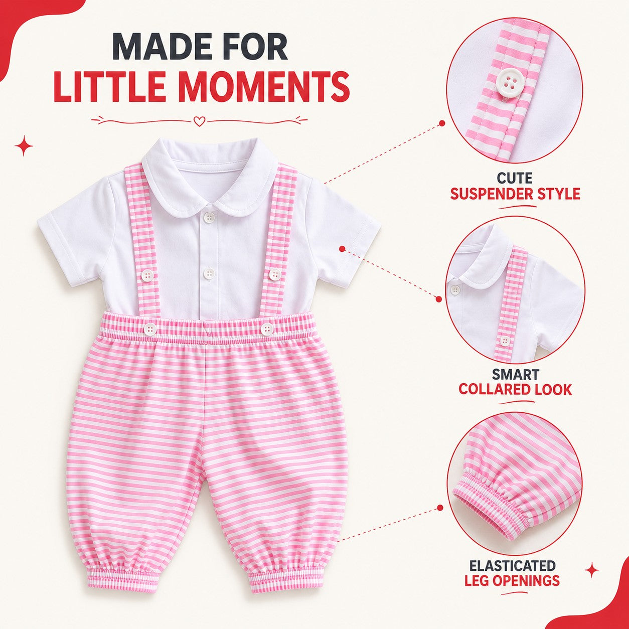 Rex Cotton Baby Suspender Outfit Set – Shirt & Pants