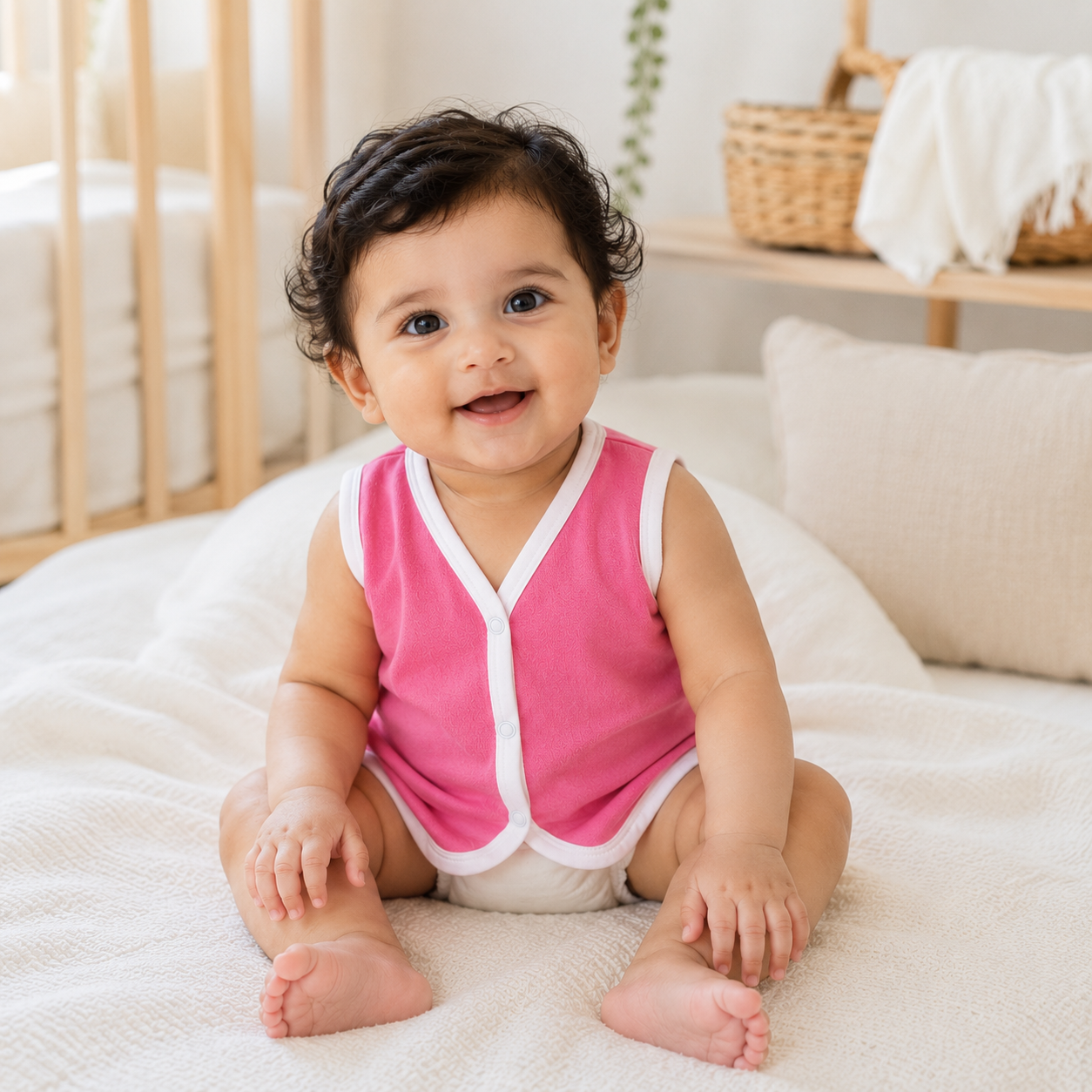 HappyKid Plain Cotton Baby Jabala 0–3 Months – 6 Pack