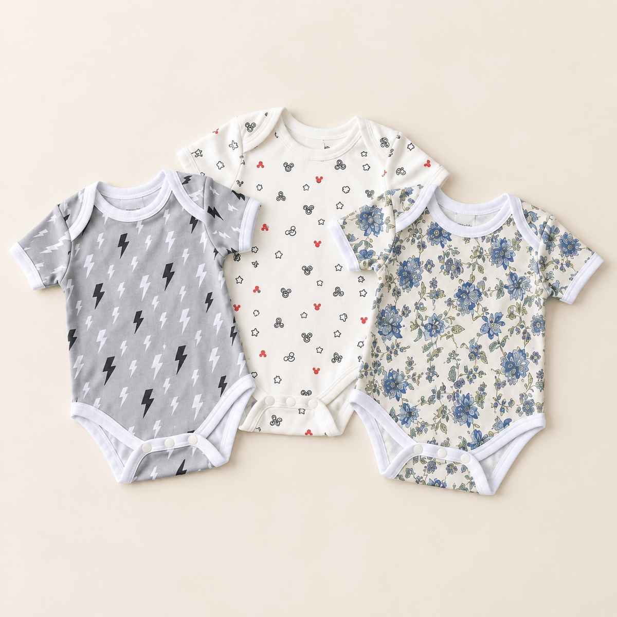 HappyKid Cotton Baby Bodysuit – Short Sleeve, 0–3 Months