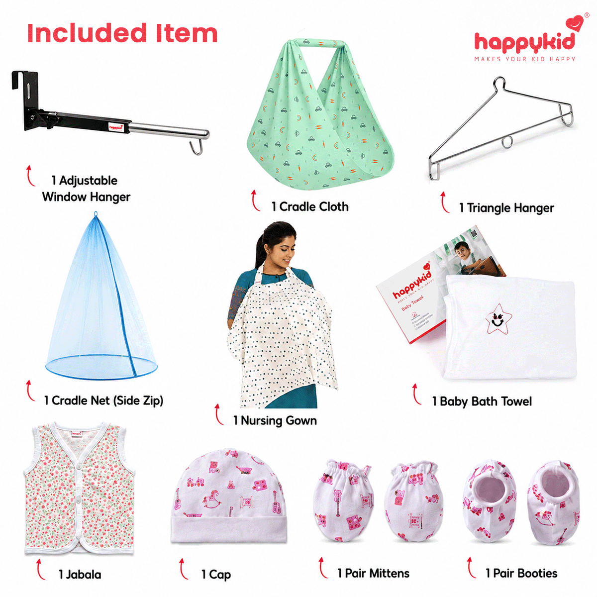 HappyKid Baby Cradle & Newborn Essentials Combo
