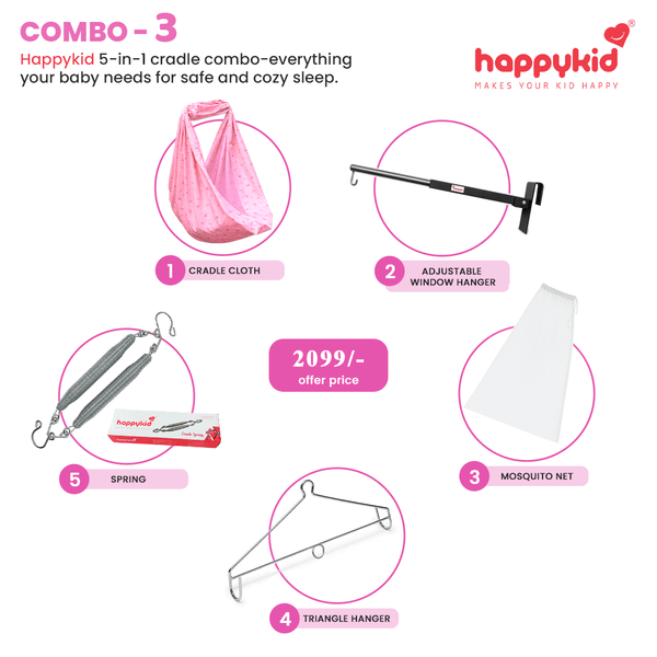 Premium Baby Cradle Cloth Combo - Spring &  Adjustable Window Hanger Set