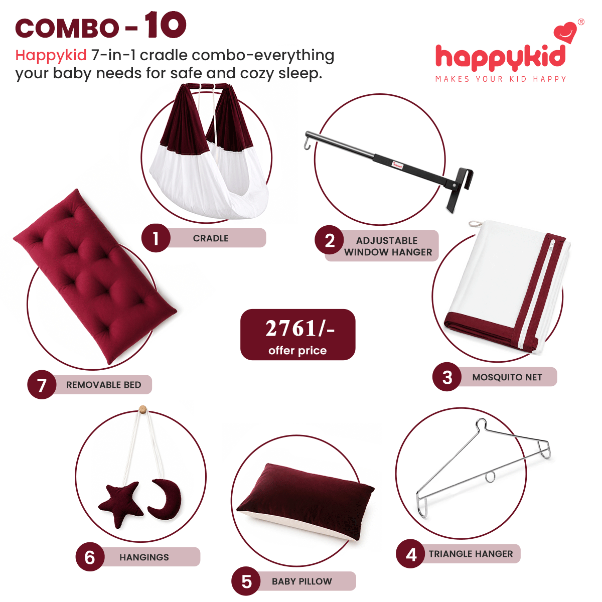 Premium Baby Hanging Cradle Complete Set with Adjustable Window Hanger – 7 in 1 | Combo 10