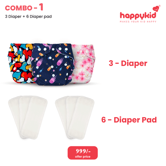 Baby Cloth Diaper Combo – 3 Diapers & 6 Insert Pads