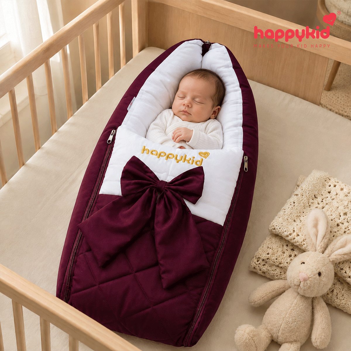 HappyKid Premium Cotton Baby Carry Bed | 3-in-1 Newborn Sleeping Nest